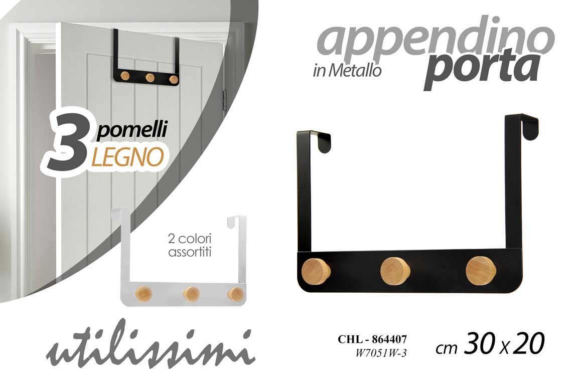 GICOS APPENDINO PORTA IN METALLO CM.30X20 3 POMELLI IN LEGNO