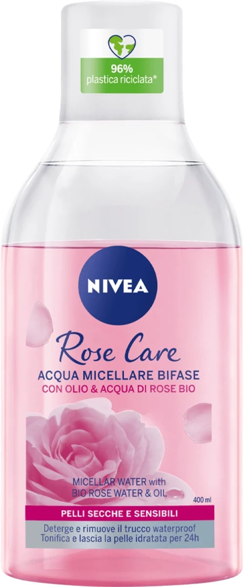 NIVEA ROSE CARE ACQUA MICELLARE BIFASE 400ML OLIO & ACQUA DI ROSE BIO PELLI SECCHE E SENSIBILI