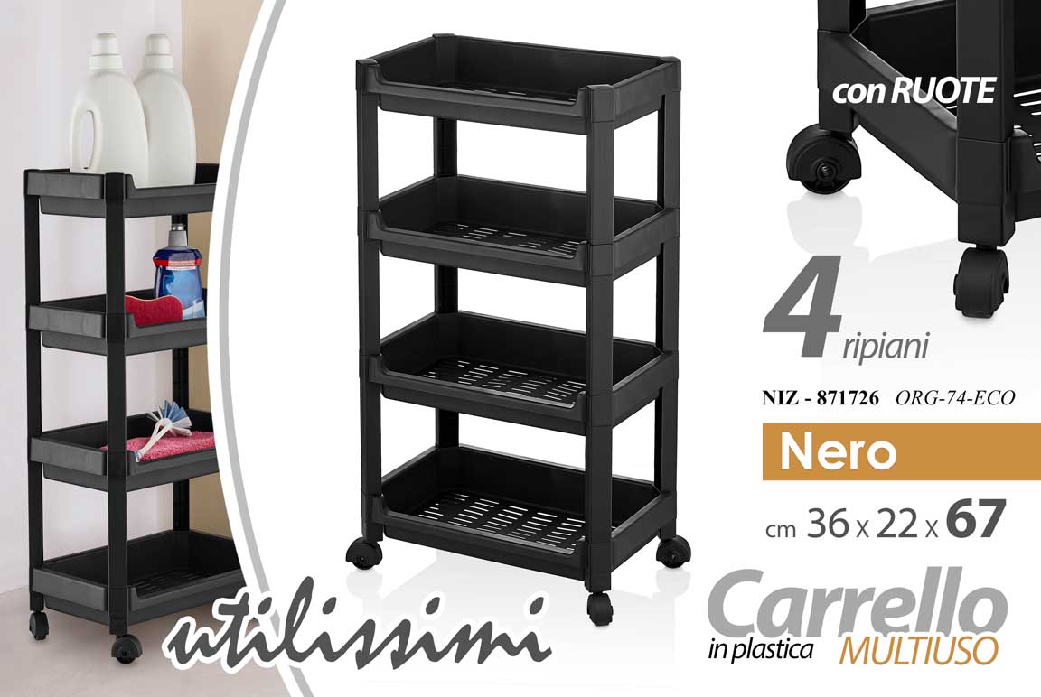 GICOS CARRELLO MULTIUSO IN PLASTICA 4 RIPIANI CM.36X22X67 NERO NIZ-871726