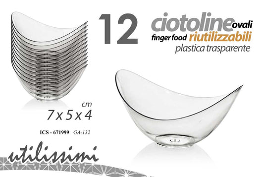 GICOS 12 CIOTOLINE OVALI FINGER FOOD RIUTILIZZABILI PLASTICA TRASPARENTE CM.7X5X4