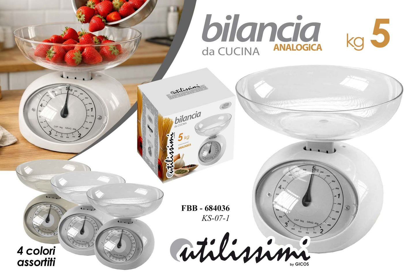 GICOS BILANCIA DA CUCINA ANALOGICA 5KG COLORI ASSORTITI FBB-684036
