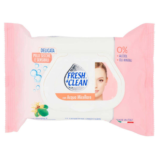 FRESH&CLEAN SALVIETTINE STRUCCANTI X20 ACQUA MICELLARE PELLI SECCHE E SENSIBILI
