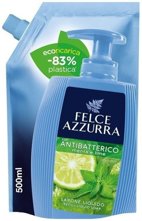 FELCE AZZURRA SAPONE LIQUIDO ECORICARICA 500ML CON ANTIBATTERICO MENTA E LIME