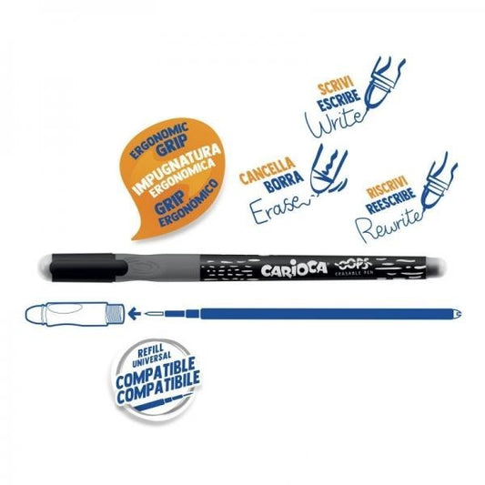 CARIOCA OOPS PENNA CANCELLINA CON TAPPO RICARICABILE NERO