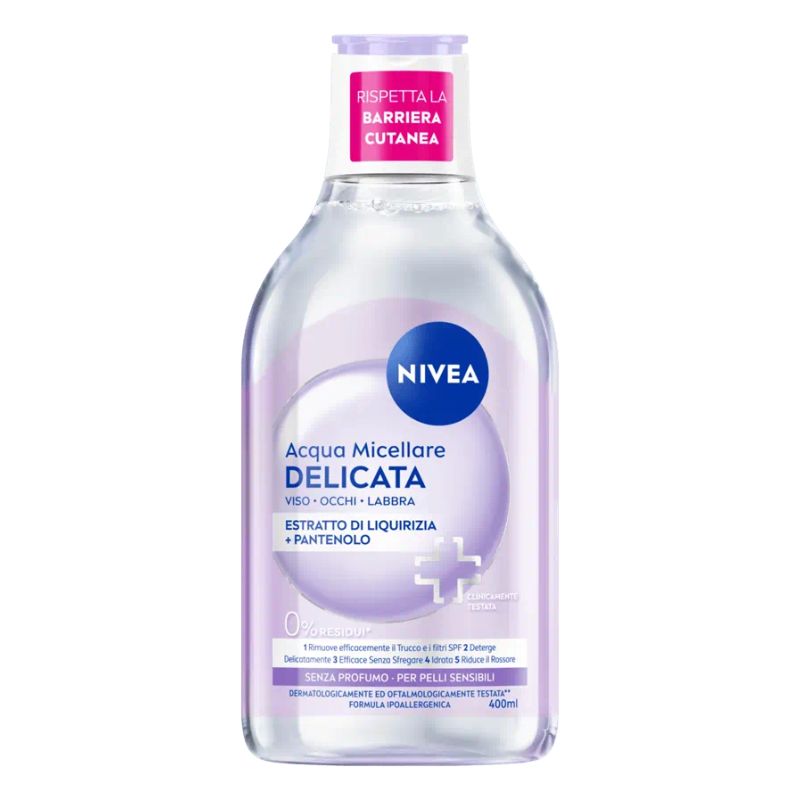 NIVEA ACQUA MICELLARE 400ML DELICATA VISO OCCHI LABBRA ESTRATTO DI LIQUIRIZIA + PANTENOLO