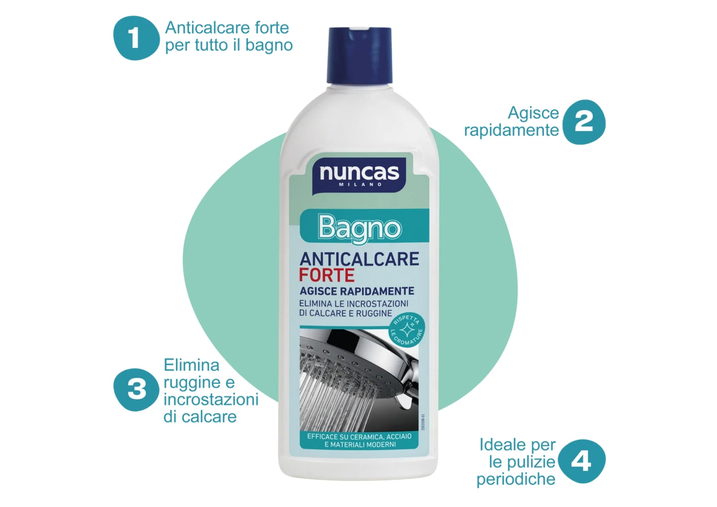 NUNCAS BAGNO ANTICALCARE FORTE 500ML EFFICACE SU CERAMICA,ACCIAIO E MATERIALI MODERNI