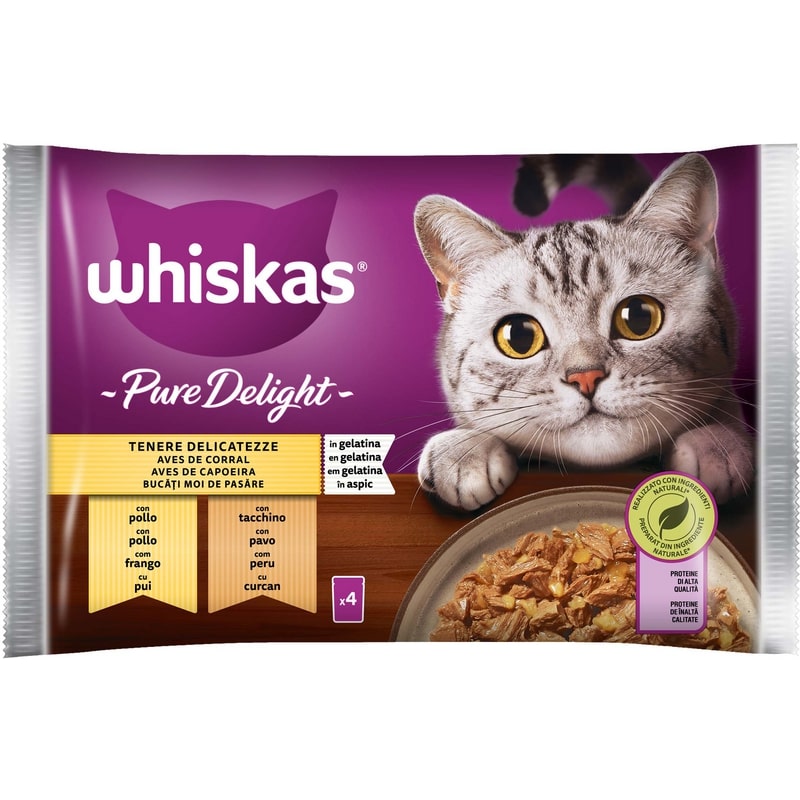 WHISKAS PURE DELIGHT 4X85G TENERE DELICATEZZE POLLO-TACCHINO