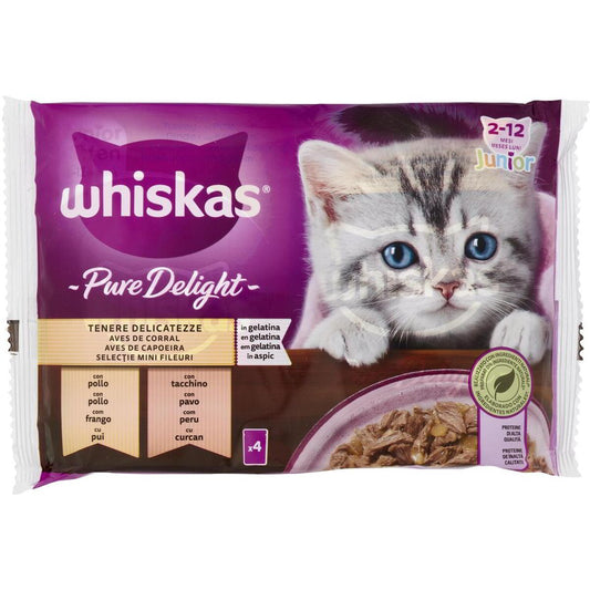 WHISKAS PURE DELIGHT 4X85G TENERE DELICATEZZE JUNIOR POLLO-TACCHINO