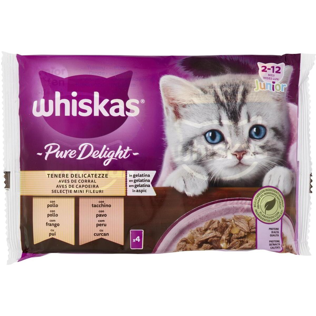 WHISKAS PURE DELIGHT 4X85G TENERE DELICATEZZE JUNIOR POLLO-TACCHINO