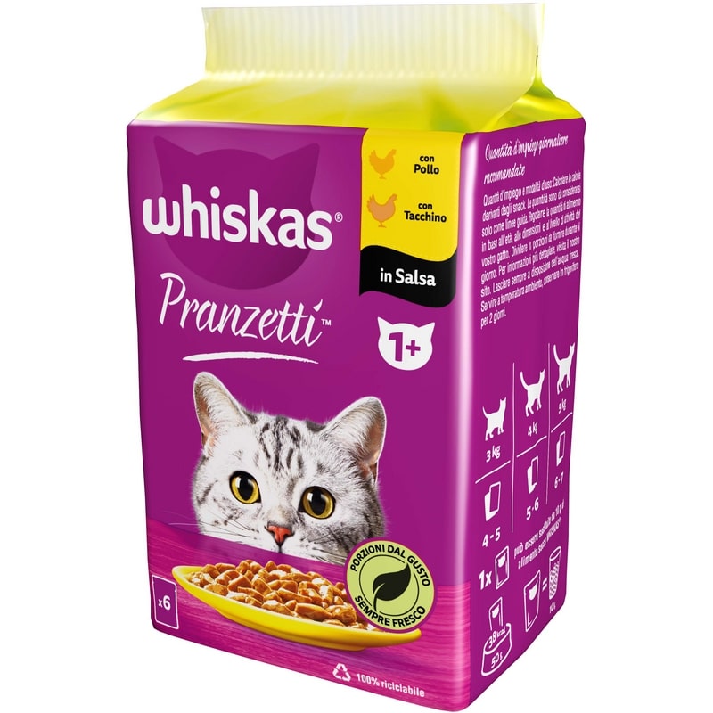 WHISKAS PRANZETTI 1+ 6X50G CARNI BIANCHE IN SALSA POLLO-TACCHINO