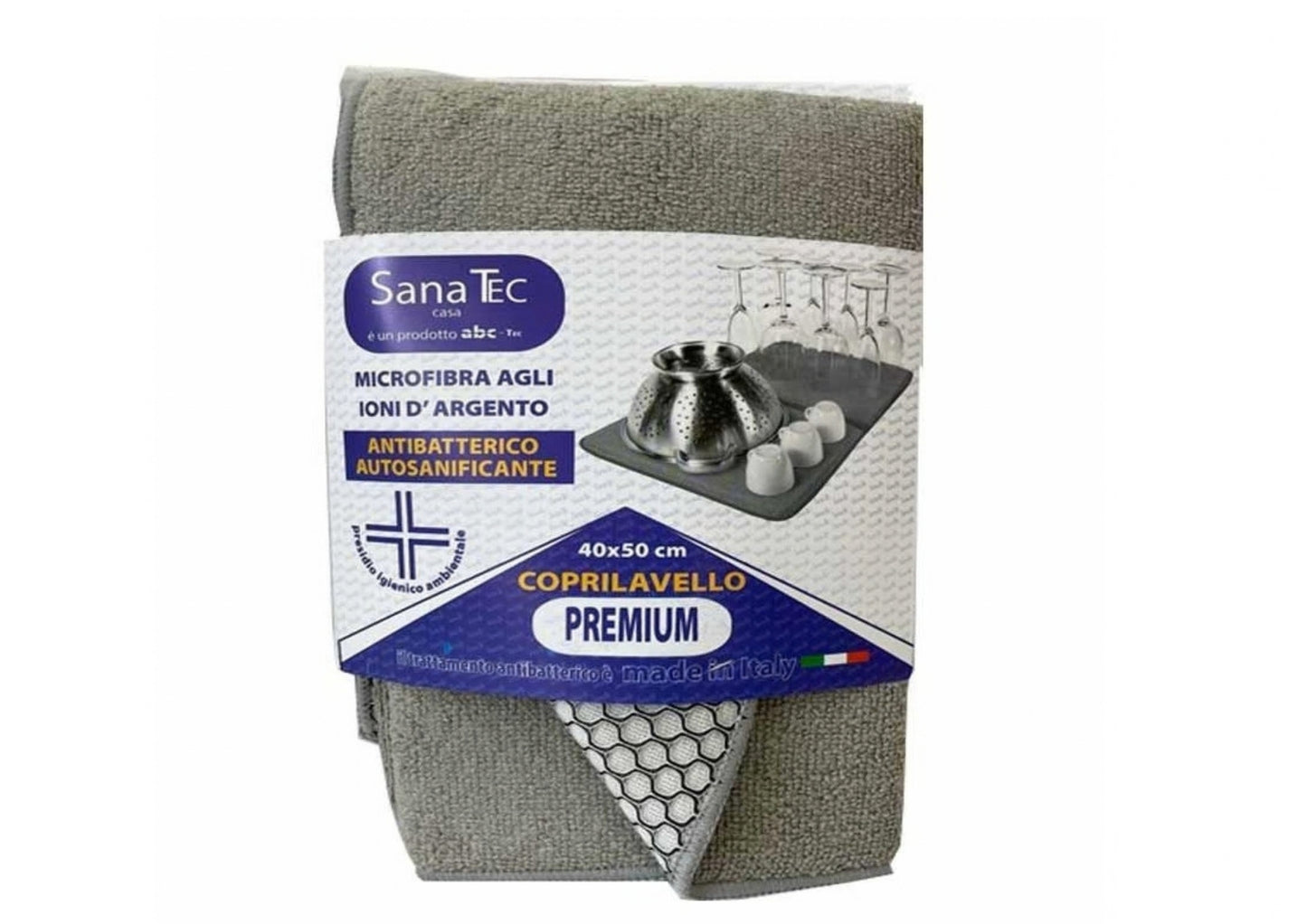 SANA TEC COPRILAVELLO PREMIUM CM.40X50 GRIGIO MICROFIBRA AGLI IONI D'ARGENTO ANTIBATTERICO AUTOSANIFICANTE