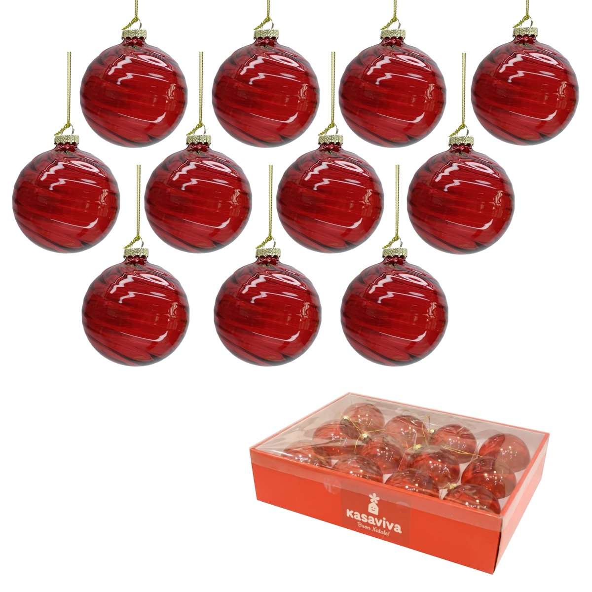 KASAVIVA NATALE SFERA VETRO CLEAR RED CM.8