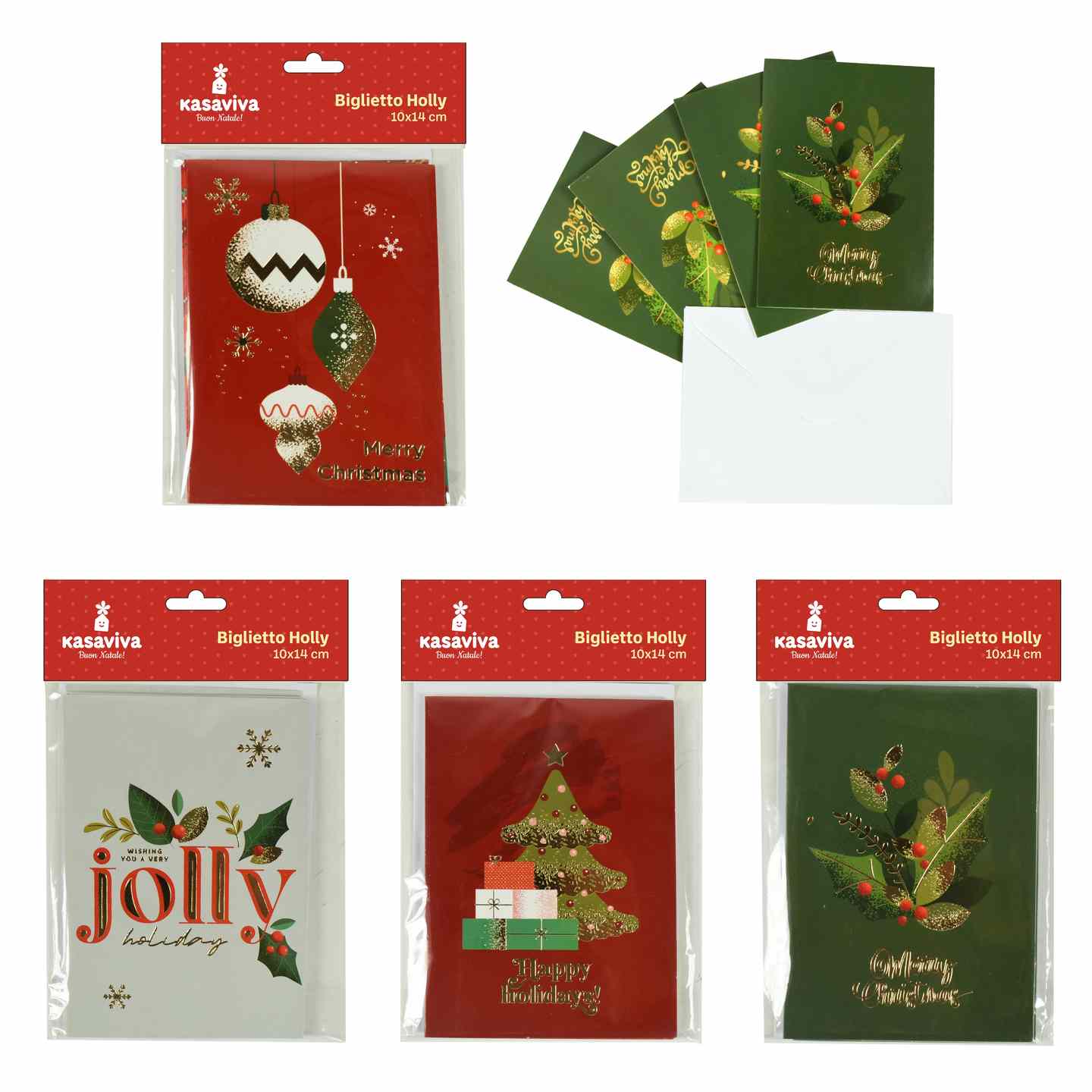 KASAVIVA NATALE BIGLIETTO HOLLY CM.10X14 SET 4PZ