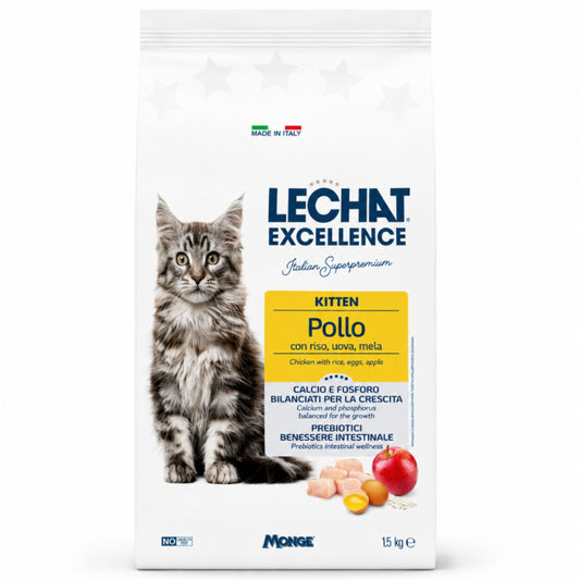 LECHAT EXCELLENCE CROCCANTINI 1,5KG 0-12 MESI KITTEN POLLO CON RISO,UOVA,MELA