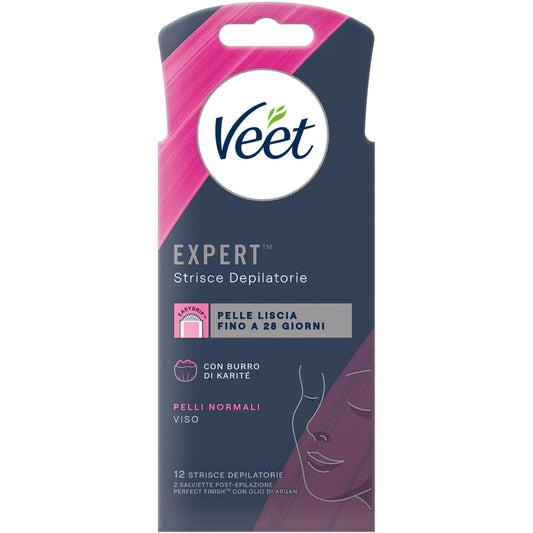 VEET EXPERT STRISCE VISO X12+2 SALVIETTE PELLI NORMALI CON BURRO DI KARITE'