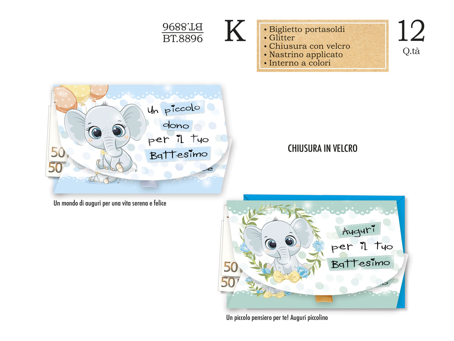 CROMO NB BIGLIETTO BATTESIMO MASCHIETTO PORTASOLDI BT.8896