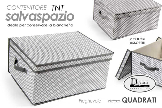 GICOS CONTENITORE SALVASPAZIO TNT PIEGHEVOLE CM.60X50X35 DECORO QUADRATI COLORI ASSORTITI