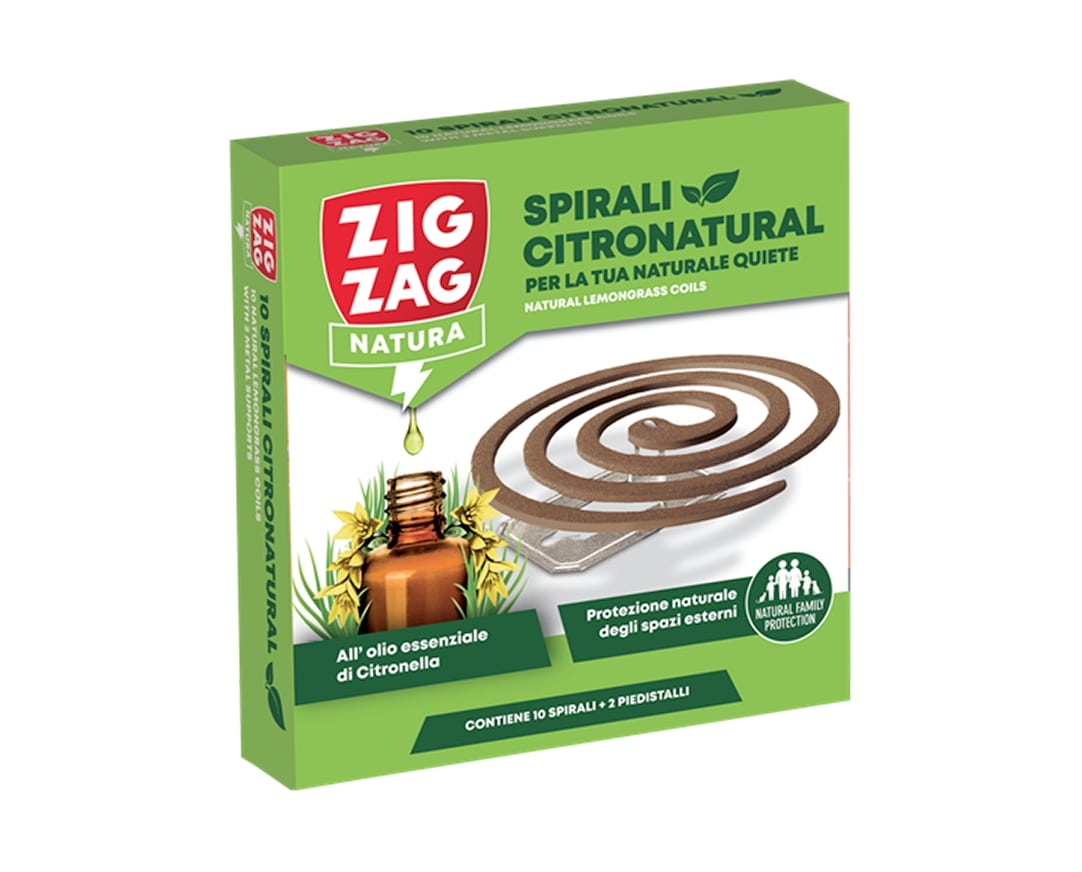 ZIG ZAG NATURA SPIRALI CITRONATURAL 10 SPIRALI + 2 PIEDISTALLI OLIO ESSENZIALE DI CITRONELLA