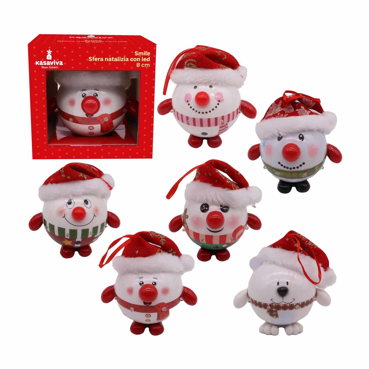 KASAVIVA NATALE SMILE SFERA NATALIZIA CON LED 8CM ASSORTITA