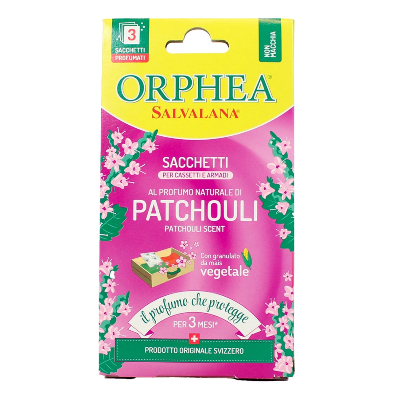 ORPHEA SALVALANA 3 SACCHETTI PER CASSETTI E ARMADI AL PROFUMO NATURALE DI PATCHOULI