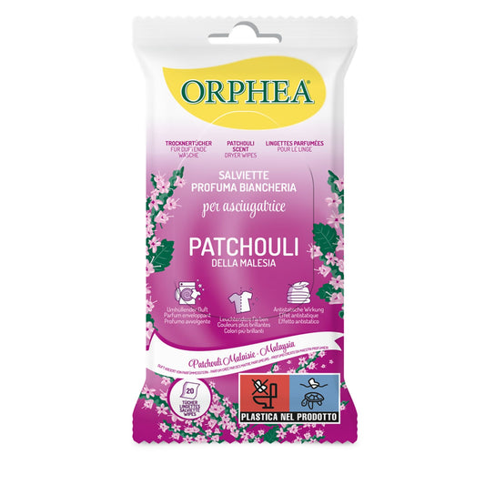 ORPHEA SALVIETTE PROFUMA BIANCHERIA PER ASCIUGATRICE 20PZ PATCHOULI DELLA MALESIA
