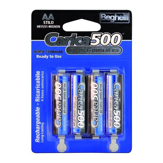 BEGHELLI CARICA 500 4 PILE STILO RICARICABILI 1500 mAH