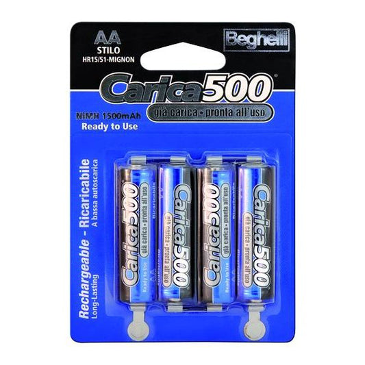 BEGHELLI CARICA 500 4 PILE STILO RICARICABILI 1500 mAH