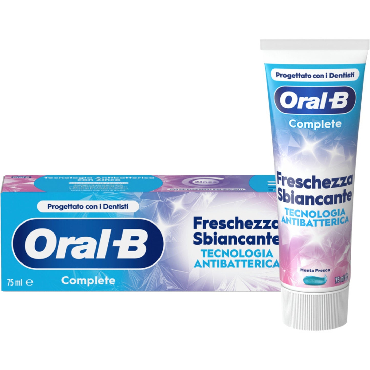 ORAL-B DENTIFRICIO 75ML COMPLETE FRESCHEZZA SBIANCANTE TECNOLOGIA BATTERICA MENTA FRESCA