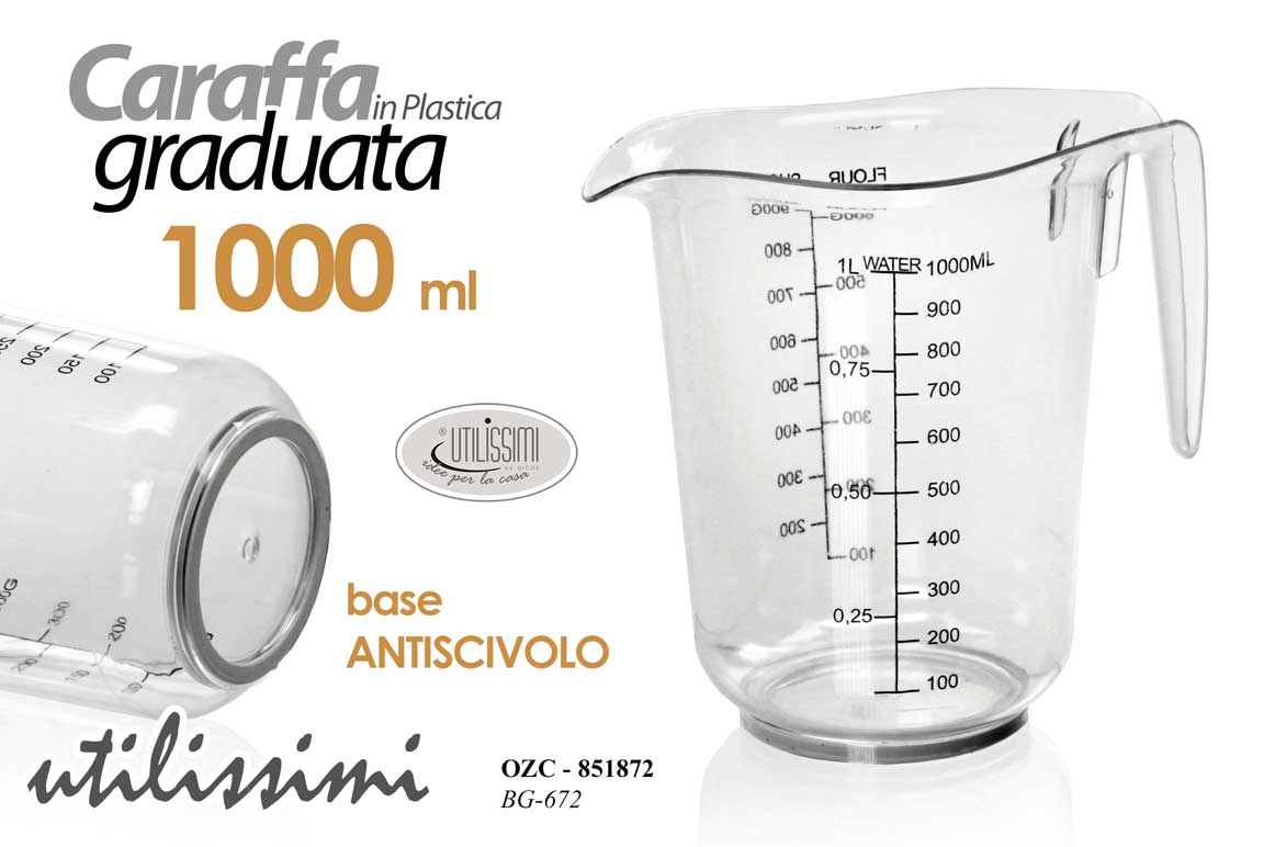 GICOS CARAFFA GRADUATA PLASTICA TRASPARENTE 1L BASE ANTISCIVOLO