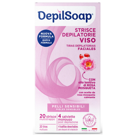 DEPILSOAP STRISCE DEPILATORIE VISO PELLI SENSIBILI X20+4 SALVIETTE MONOUSO POST DEPILAZIONE