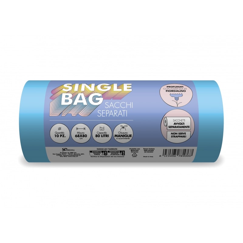 SMP SINGLE BAG 68X80 80LT CON MANIGLIE 10PZ FIORDALISO BLU