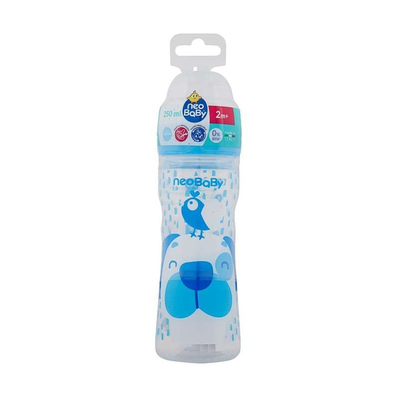 NEOBABY BIBERON PLASTICA COLLO SILICONE 250ML 2M+