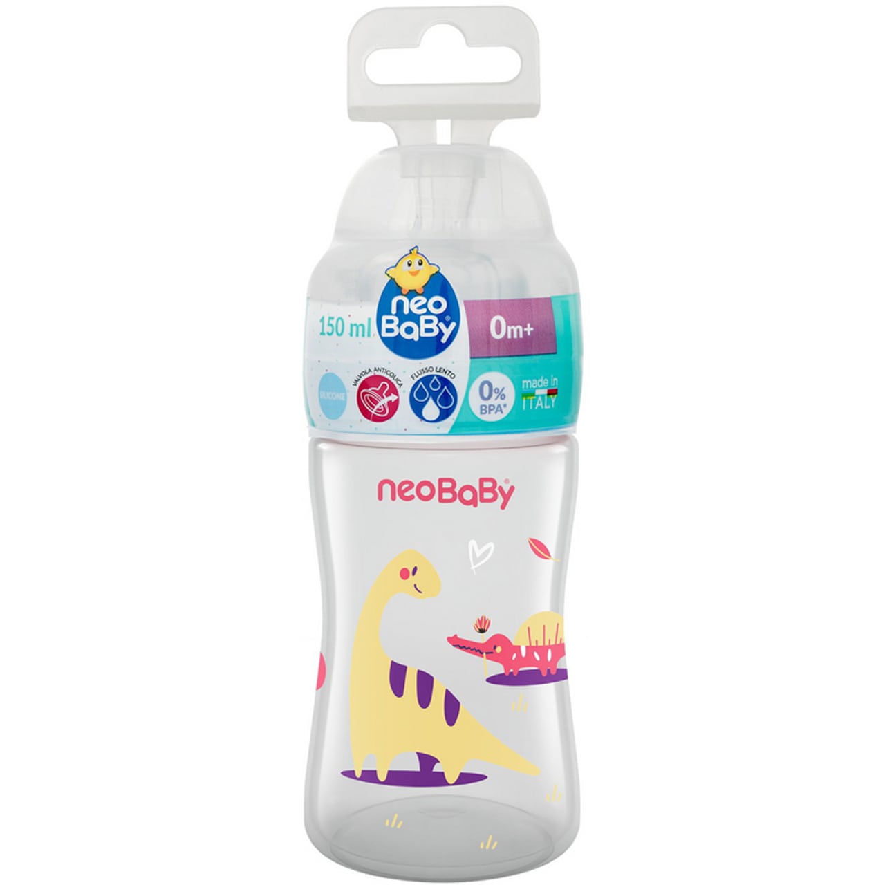 NEOBABY BIBERON PLASTICA COLLO SILICONE 150ML 0M+ ROSA