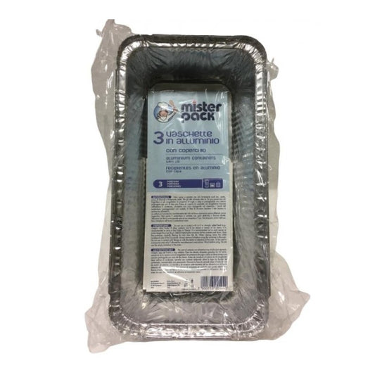 MISTERPACK 3 VASCHETTE ALLUMINIO CON COPERCHIO 3 PORZIONI R62L