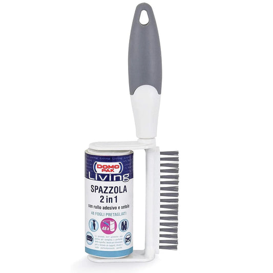 DOMOPAK LIVING SPAZZOLA ADESIVA 2IN1 CON RULLO ADESIVO E SETOLE 48 FOGLI