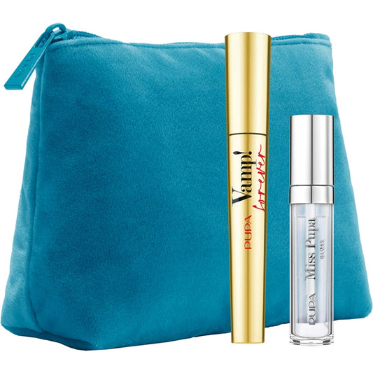 PUPAMAKE-UP KIT MASCARA VAMP FOREVER + MISS PUPA GLOSS + POCHETTE AZZURRO