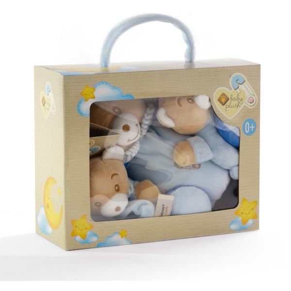 BABY PLUSH SET ORSETTO VALIGETTA DA 3 PELUCHE AZZURRO 0+