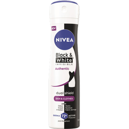 NIVEA DEO SPRAY 150ML BLACK&WHITE INVISIBLE AUTHENTIC 72H SKIN & CLOTHES