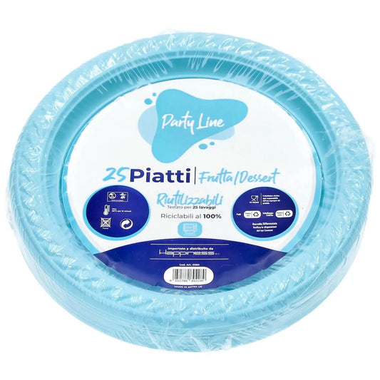 PARTY LINE 25 PIATTI FRUTTA/DESSERT CM.15 RIUTILIZZABILI CELESTE