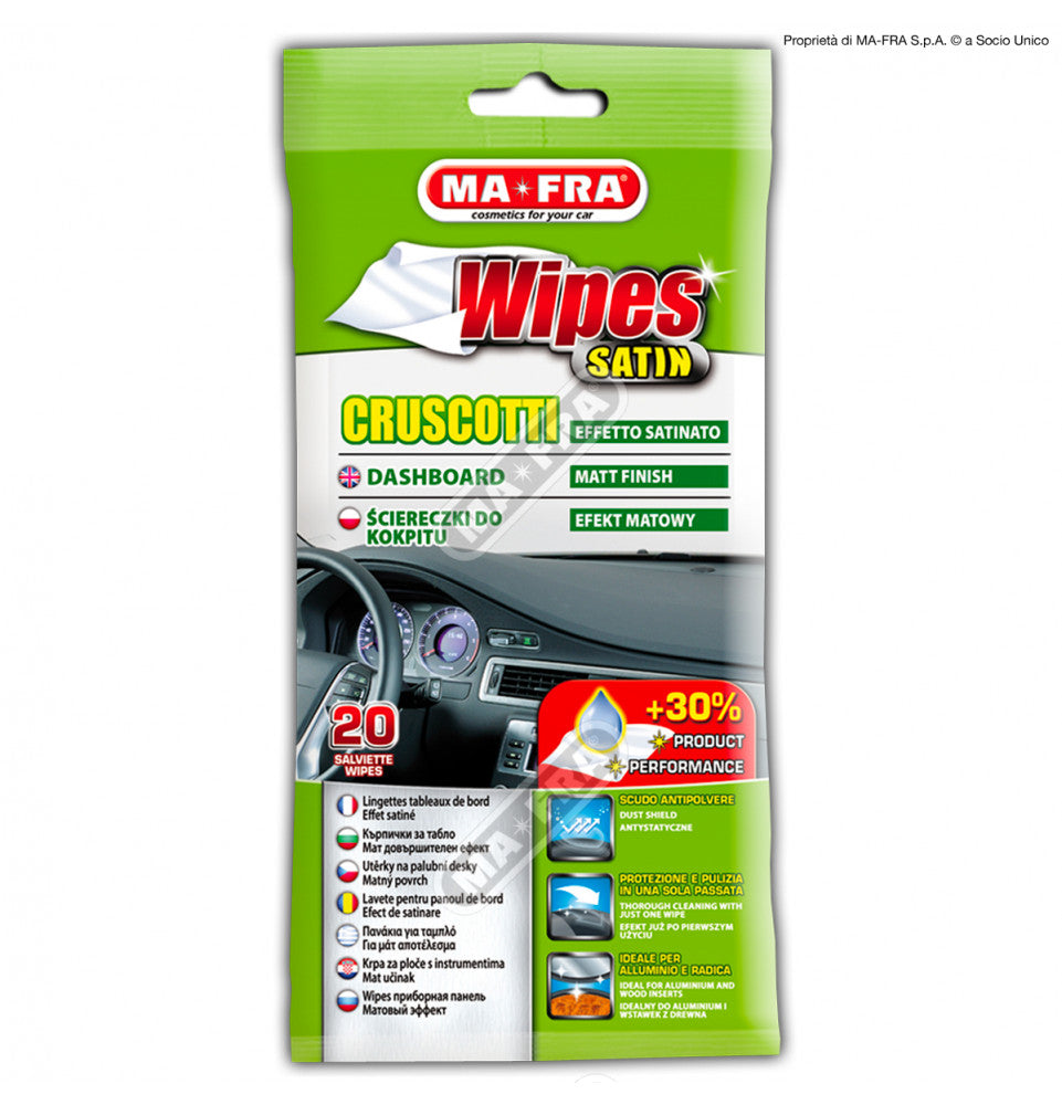 MAFRA WIPES SATIN CRUSCOTTI EFFETTO SATINATO SALVIETTE 20PZ GREEN