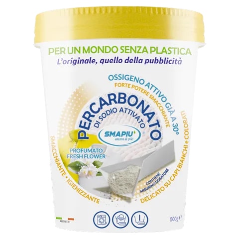 SMAPIU' PERCARBONATO DI SODIO ATTIVATO POLVERE 500G PER CAPI BIANCHI E COLORATI PROFUMATO FRESH FLOWER