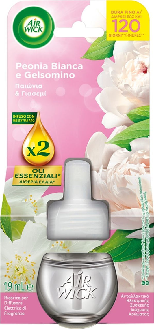AIR WICK RICARICA ELETTRICO 19ML OLI ESSENZIALI X2 PEONIA BIANCA E GELSOMINO