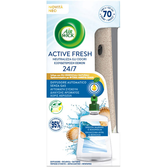 AIR WICK ACTIVE FRESH DIFFUSORE AUTOMATICO SENZA GAS+RICARICA 228ML BREZZA MARINA E MAGNOLIA