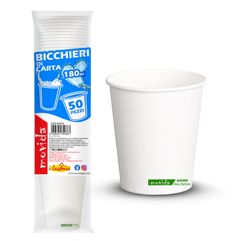 MOVIDA BICCHIERI DI CARTA 180ML 50PZ BIANCO COD.64236
