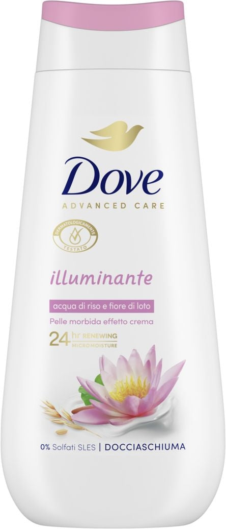 DOVE ADVANCED CARE DOCCIASCHIUMA 225ML ILLUMINANTE ACQUA DI RISO E FIORI DI LOTO