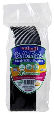 FATIGATI BELLE FESTE FORCHETTE PLASTICA LAVABILI & RIUTILIZZABILI 20PZ NERO