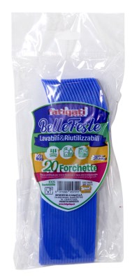 FATIGATI BELLE FESTE FORCHETTE PLASTICA LAVABILI & RIUTILIZZABILI 20PZ BLUE