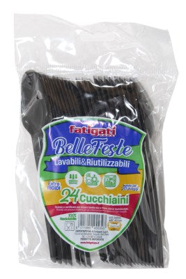FATIGATI BELLE FESTE CUCCHIAINO PLASTICA LAVABILI & RIUTILIZZABILI 24PZ NERO