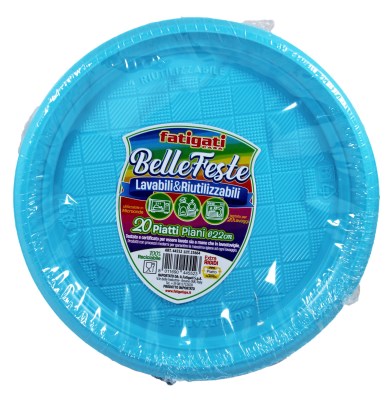 FATIGATI BELLE FESTE PIATTI PIANI LAVABILI & RIUTILIZZABILI 20PZ CELESTE