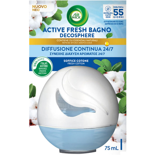 AIR WICK ACTIVE FRESH BAGNO DECOSPHERE 75ML SOFFICE COTONE